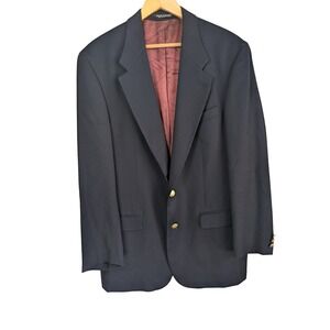Harry Rosen Mens Navy Blue Wool Blazer Gold Crest Buttons Made in Canada 42T‎